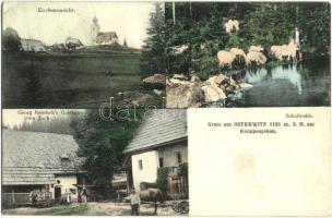 Osterwitz, Kirche, Schafweide, Georg Reinisch's Gasthaus zum Zach / church, sheep, guest house (EK)