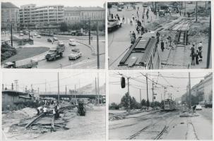 1973 Budapest, város- és közlekedéstörténeti fotók a Boráros térről, busz, HÉV és villamos végállomások, a 2-es villamos pályájának meghosszabbítása, átépítés, korszerűsítés, 13 db fotó, 9x14 cm