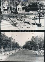 1989 Budapest, várostörténeti fotók a Népköztársaság útjáról, a millenniumi földalatti vasút feletti útburkolat felújítása, 13 db feliratozott fotó Karai S. jelzéssel, 9x14 cm