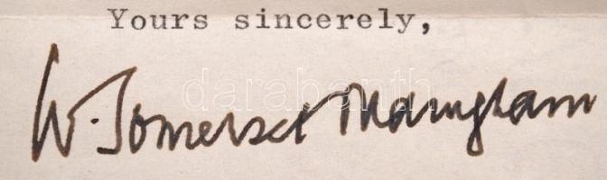 1965 William Somerset Maugham (1874-1965) angol regényíró aláírása halála előtt nem sokkal kelt, sze...