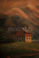 Molnár jelzéssel: Alpesi táj. Olaj, vászon, szakadással, antik sérült keretben 49×66 cm