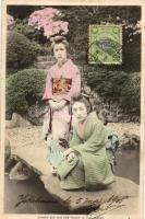 O-Kata-San and her friend in the garden, Japanese folklore, geishas