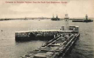 Colombo, entrance to the harbour from the North East Breakwater, battleships (EK)