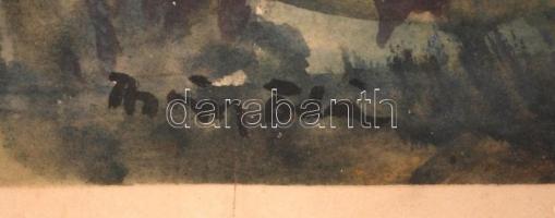 Márffy jelzéssel: Eső előtt, akvarell, papír, üvegezett fa keretben, 35×47 cm