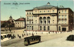 Temesvár, Ferenc József színház / theatre, tram (Rb)