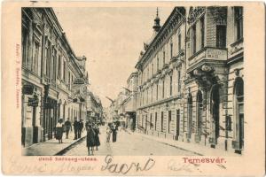 Temesvár, Jenő herceg utca, fürdő / street, spa, optician, shops