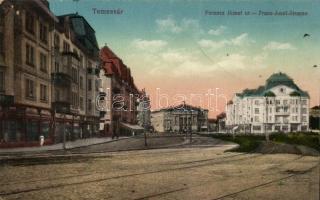 Temesvár, Ferencz József út, sínek / street, railways (fa)