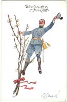 K.u.K. military, Easter greeting, humour, B.K.W.I. 4123-3. s: Schönpflug (EB)