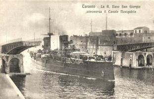 Taranto, La R. Nave San Giorgio attraversa il Canale Navigabile / SS San Giorgio, Italian battleship (EB)