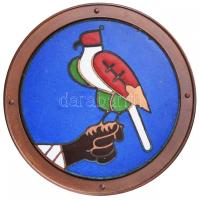 Papp László (1947-) 1988. "Első királyunk Szent István halálának 950. évfordulóján a Szent Jobb országjárásának évében / Turul" patinázott és zománcozott vörösréz emlékérem sorszámozott tanúsítvánnyal (70mm) T:2