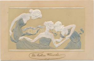 French art postcard, ladies, Raphael Tuck & Sons 'Glückwunsch' Serie 'Copenhague' No. 403. B., Emb. unsigned Raphael Kirchner (Rb)