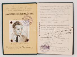 1942 Budapest, Ügynöki arcképes igazoló könyv, belsejében a lapok szakadtak, fényképe áthúzva