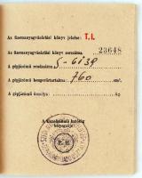 1948 A székesfőváros által kiadott T.I. üzemanyagkönyv, mely legfeljebb 100 liter üzemanyag vásárlás...