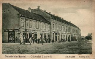 Barót, Baraolt; Király utca, Lőrincz M. utódai és Tomsa üzlete, automobil / street view, shops, automobile (b)
