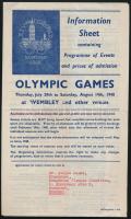 1948 A Wembley és más stadionokban rendezett londoni olimpia angol nyelvű programfüzete, melyet a Magyar Olimpiai Bizottság elnökének küldtek / 1948 Information Sheet of the Olympic Games London