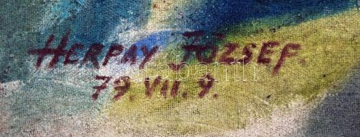 Herpay József: Virágcsendélet. Vegyes technika, vászon, jelzett, 70×60 cm