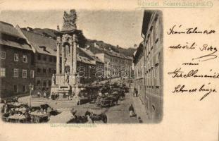 Selmecbánya, Szentháromság szobor, kávéház / statue, cafe (vágott / cut)