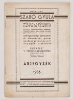 1936 Bp. V., Szabó Gyula Műszaki, Szőlészeti, Pincészeti Szaküzletének részletes, ábrákkal illusztrált árkatalógusa, 12p