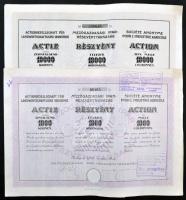 Budapest 1922-1923. "Mezőgazdasági Ipar-Részvénytársaság" részvénye 1000K-ról és 10.000K-ről szelvényekkel, bélyegzéssel és szárazpecséttel T:II