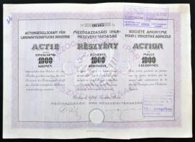 Budapest 1922-1923. "Mezőgazdasági Ipar-Részvénytársaság" részvénye 1000K-ról és 10.000K-r...