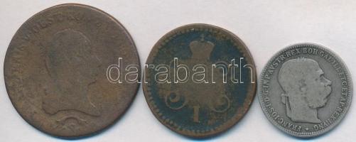 Vegyes: 1812S 3kr Cu + Orosz Birodalom 1840. 1k Cu + Ausztria 1893. 1K Ag "Ferenc József" ...
