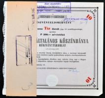 Budapest 1946. "Magyar Általános Kőszénbánya Részvénytársulat" 10 részvénye egyenként 200P-ről bélyegzésekkel, kötegelővel T:I-