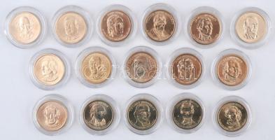 Amerikai Egyesült Államok 2007-2011. 1$ Cu-Ni "Elnökök" (16xklf) tanúsítványokkal, tálcás ...