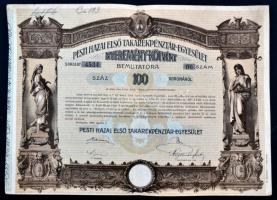 Budapest 1906. "Pesti Hazai Első Takarékpénztár-Egyesület" nyeremény-kötvénye 100K-ról, sz...