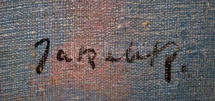 Jakab Károly (1904-1994): Ártéri tehenek alkonyatkor, olaj, vászon, fa keretben, kis sérüléssel, 58,...