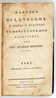 Hasznos Mulatságok. A Hazai s Külföldi Tudósításokhoz Toldalékúl adja Özv. Kultsár Istvánné. 1831. Második Félesztendőre.Pesten, 1831. Petrózai Trattner J. M. és Károlyi István. Újrakötve félvászon kötésben.