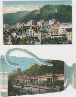 Karlovy Vary, Karlsbad; glass shaped postcard, Markt - 2 old postcards, mixed quality