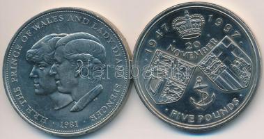 Nagy-Britannia 1981. 25P Cu-Ni "Károly és Diana esküvője" + 1997. 5Ł Cu-Ni "Erzsébet ...