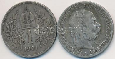 Ausztria 1901. 1K Ag "Ferenc József" (2x) T:2-,3 kis ph.
Austria 1901. 1 Corona Ag "F...