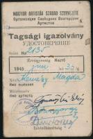 1945 A Magyar Artisták Szabad Szervezetének fényképes tagsági igazolványa