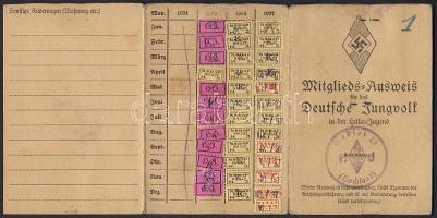 1935 Hitler-Jugend levente igazolvány / Mitglieds-Ausweis für das Deutsche Jungvolk in der Hitler-Jugend