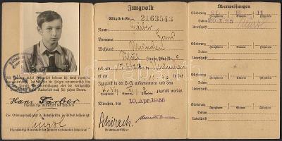 1935 Hitler-Jugend levente igazolvány / Mitglieds-Ausweis für das Deutsche Jungvolk in der Hitler-Ju...