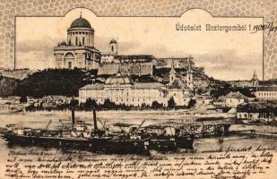 Esztergom, Bazilika, Duna, hajók, Kardos Dezső kiadása (fl)