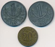 Német 3. Birodalom / Cseh-Morva Protektorátus 1941-1943. 1K (2x) + Csehszlovákia DN 20h "Elektromos vasút Prága" Cu közlekedési bárca T:2,2- German Third Reich / Protectorate of Bohemia and Moravia 1941-1943. 1 Koruna (2x) + Czechoslovakia ND 20 Haleru "Electric railway Prague" Cu token C:XF,VF