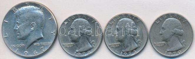 Amerikai Egyesült Államok 1967. 1/2$ Ag "Kennedy" + 1970-1973. 1/4$ (3xklf) T:2,2-
USA 196...