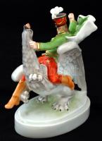 Herendi Sárkányölő, kézzel festett, jelzett, restaurált, m:20 cm, h:17 cm