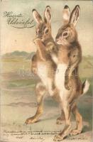 Easter, Rabbit couple, litho (b)