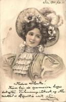 Lady with hat, litho (fl)