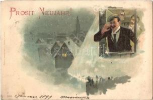 1899 New Year, drunk men, Louis Glaser No. 1085. litho (EM)