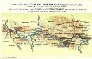 A Magyar Királyi Folyam- és Tengerhajózási Részvénytársaság vonala Zemuntól-Turn-Severinig / Map of The Royal Hungarian River and Sea Shipping Lines Company