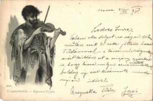 1898 Cigányéletből - Zigeuner-Typen / Gypsy folklore, violin, 3030. litho (EB)