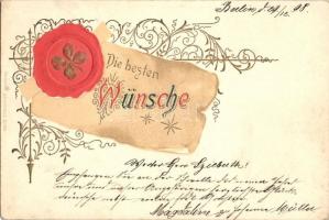 Die besten Wünsche / Greeting card, Art Nouveau Emb. litho (EM)