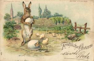 1899 Easter, Rabbit, chicken, Meteor D.R.G.M. 88690. hold to light litho (EK)