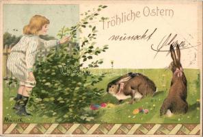 1899 Easter, Child with rabbits, Kunstverlag Winkler & Voigt 4017. litho s: Mailick (EK)