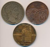 Fritz Mihály (1947-) Fritz Mihály (1947-) 1984. "MÉE - Csongrád megye / Szeged felszabadulása" Br emlékérem (42,5mm) + 1988. "20 éves a MÉE Fejér Megyei Szervezete / Török kivonulásának 300. évfordulója" Br emlékérem (42,5mm) + Szolláth György (1927-) 1982. "MÉE XII. Vándorgyűlése / Marcus Aurelius" Br emlékérem (42,5mm) T:1,1-,2