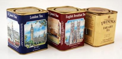 3 db angol fém teásdoboz(Twinings, St. Jamess Teas, English Breakfast Tea)